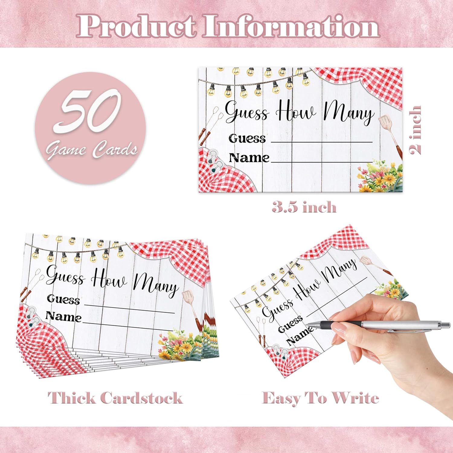 Bbq Guess How Many Candies Are In The Jar Game, Pack Of 1 Wooden Tabletop Sign With Stand And 50 Guessing Cards, Backyard Baby Shower Game, Gender Reveal Party Decorations - Wv13