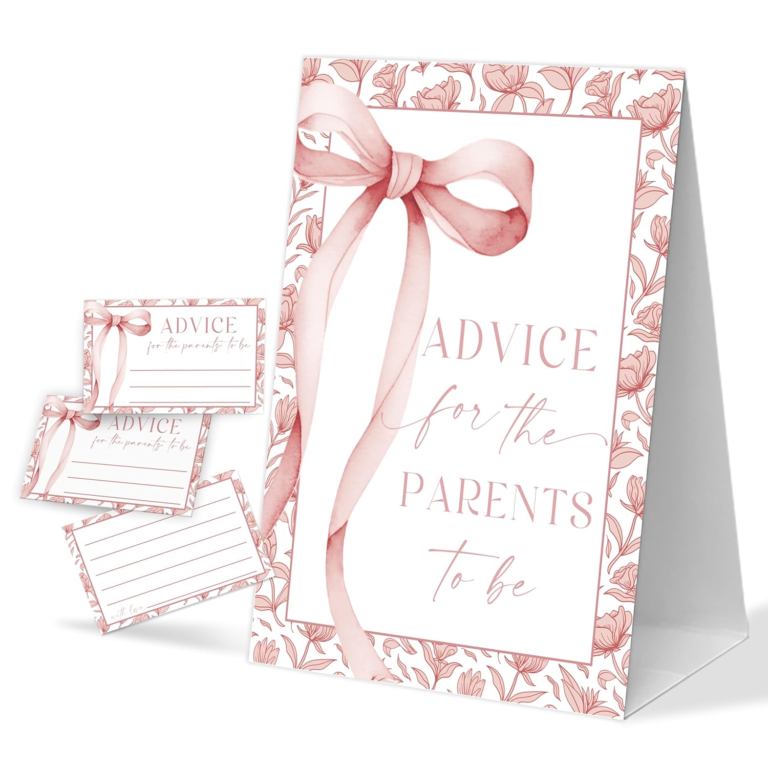 Pink Bow Baby Shower Games, 1 Baby Shower Sign And 50 Baby Shower Advice Cards, Gender Reveal Gifts For Parents To Be, Baby Shower Decor For Baby Shower And Gender Reveal Party, Baby Shower Gifts-6