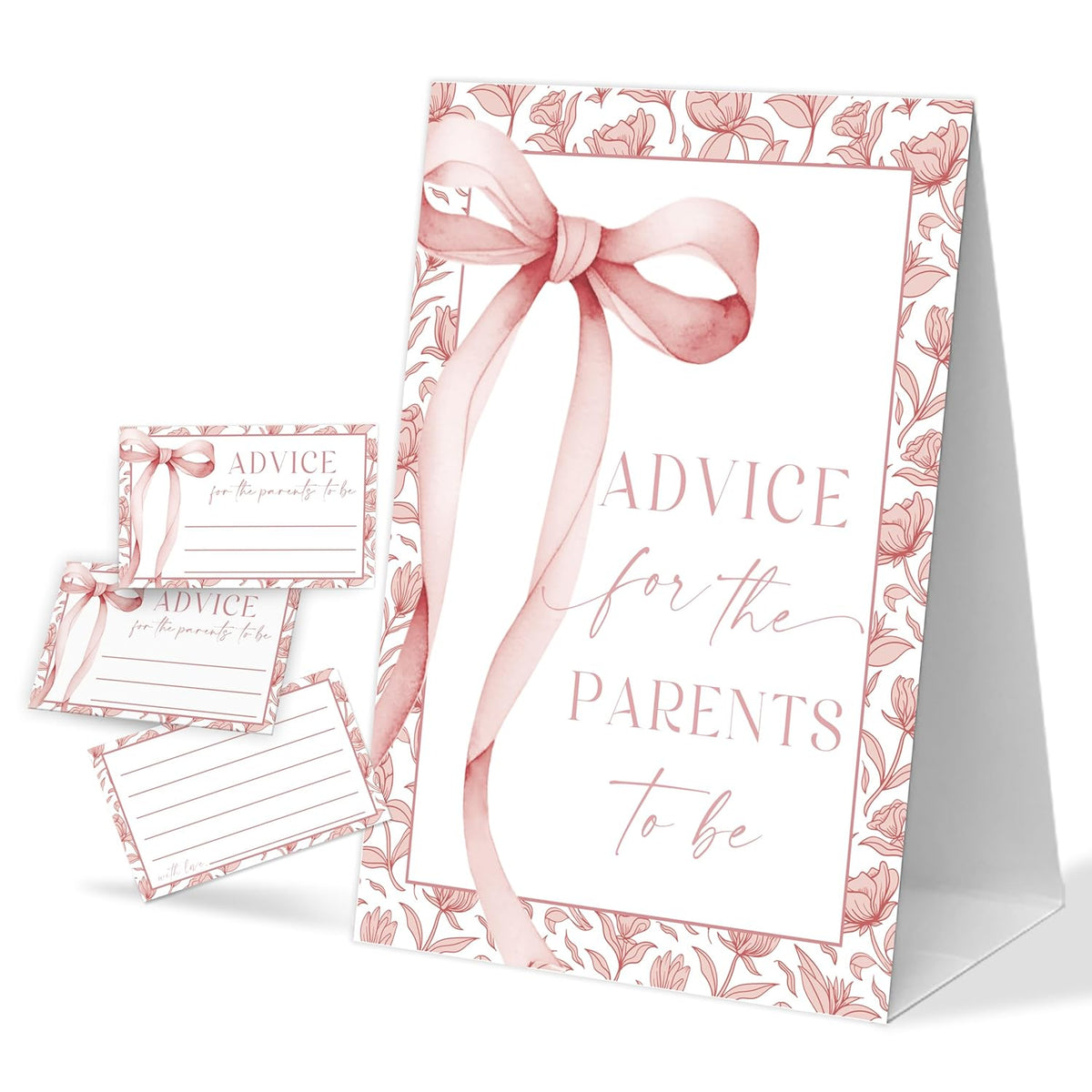Pink Bow Baby Shower Games, 1 Baby Shower Sign And 50 Baby Shower Advice Cards, Gender Reveal Gifts For Parents To Be, Baby Shower Decor For Baby Shower And Gender Reveal Party, Baby Shower Gifts-6