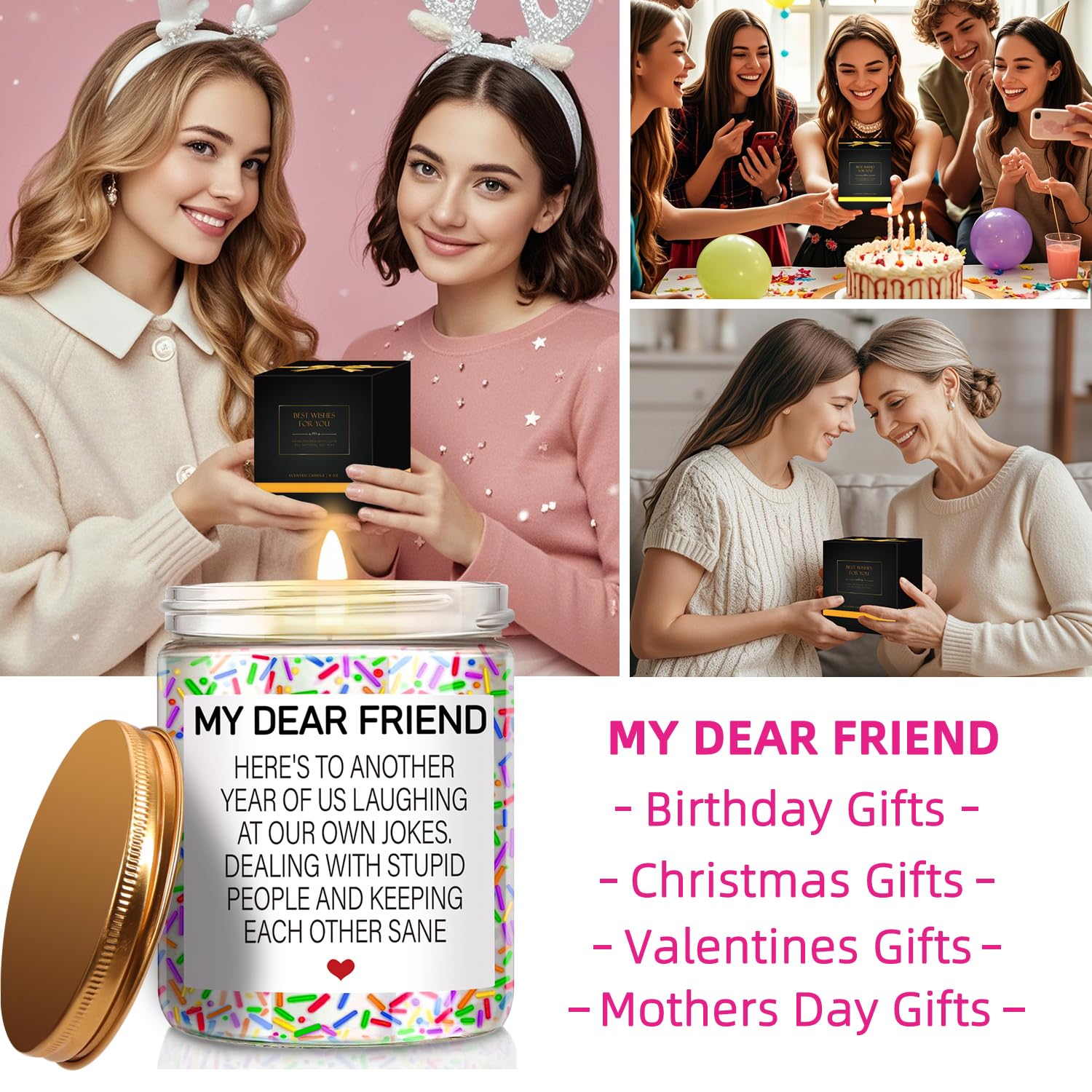 Birthday Gifts For Women Men, Funny Happy Birthday Candle, Best Friend Birthday Gift Ideas, Bff Friendship Gifts For Her & Him, Sister, Female, Coworker, Girlfriend, Bestie Christmas Candles Gift S