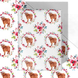 Highland Cow Floral Wrapping Paper - 4 Jumbo Sheets, 28 * 40 Inches - Cute Highland Cattle Pink Flower Wreaths Gift Wrap, Perfect For Birthday Baby Shower Wedding Bridal Shower Christmas
