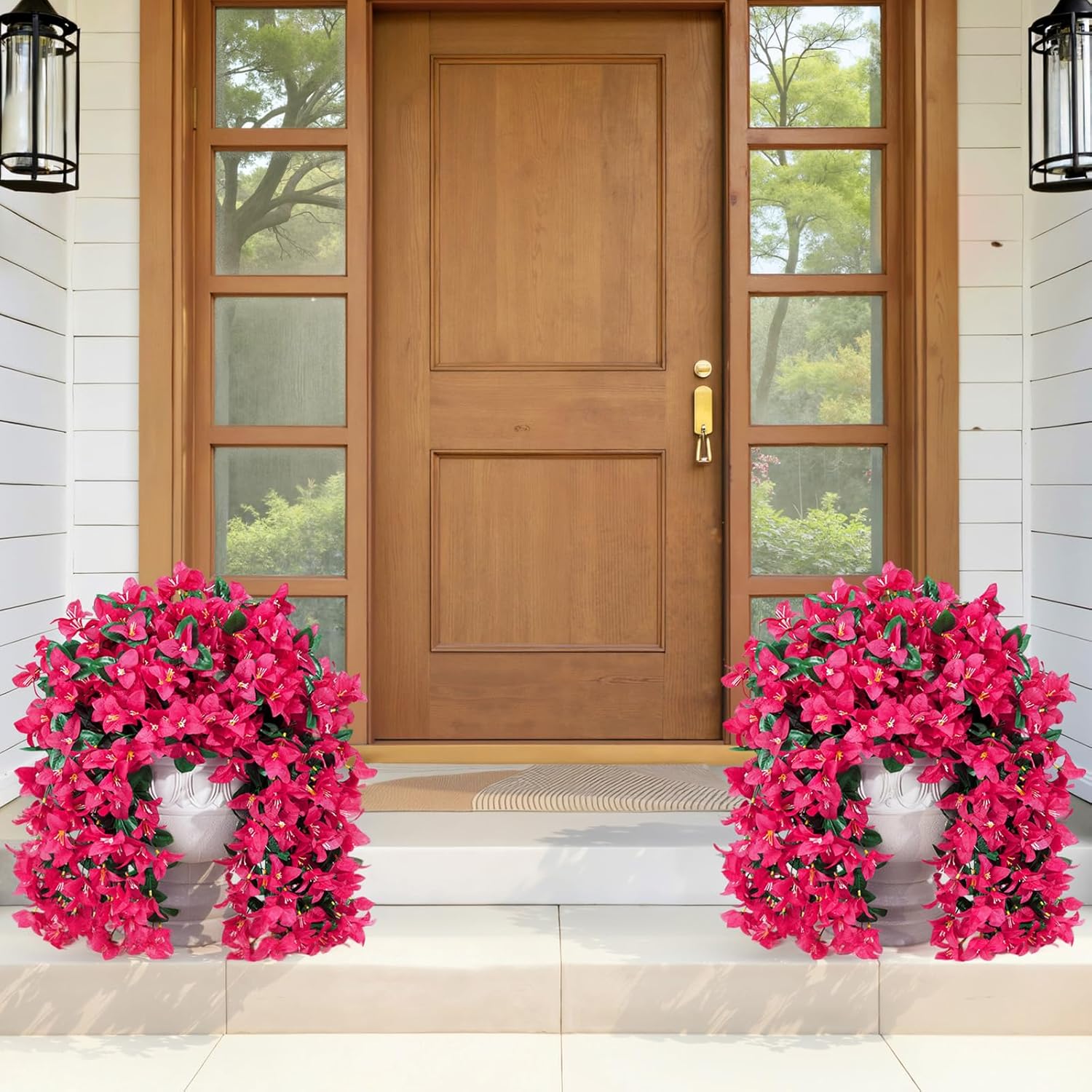 Artificial Bougainvillea Flowers, 2 Pcs Plastic Long Trailing Vines Fake Flowers For Outdoor Indoor Garden Porch Patio Balcony Decor, Uv Resistant, Hot Pink