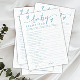 Baby Family Feud Game Set For Baby Shower - Minimalism White & Blue - 30 Double-Sided Fill In Style Game Cards With Answer Cards, Gender Reveal, Announcement, Party Favor & Supplies - A04