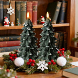 Green Christmas Tree Shaped Flickering Flameless Candles, Real Wax Battery Operated Led Candles With Timer For Holiday Home Party Decorations And Christmas Gifts, Set Of 2