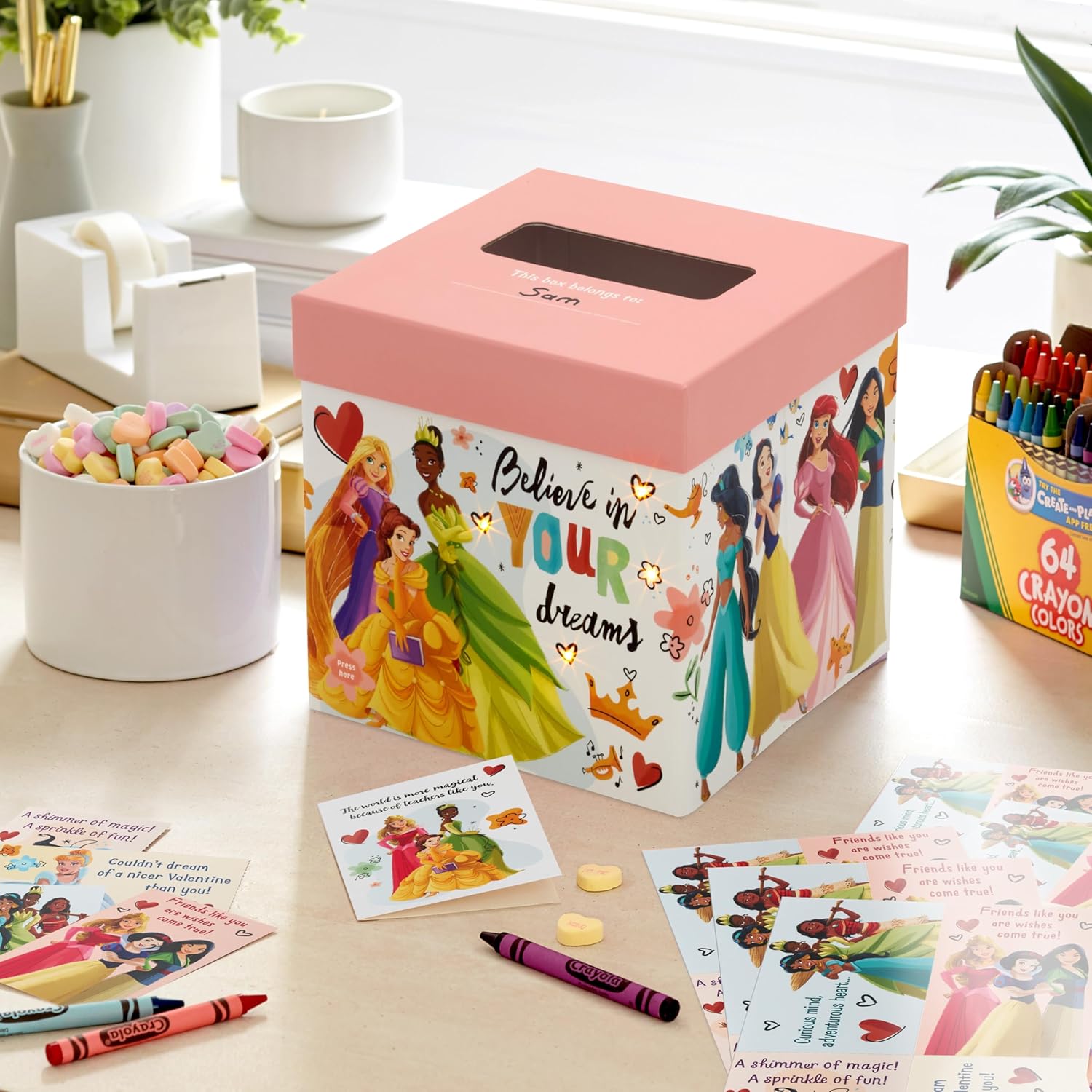 Hallmark Disney Princess Valentines Day Cards for Kids School Classroom Exchange and Mailbox with Light and Sound
