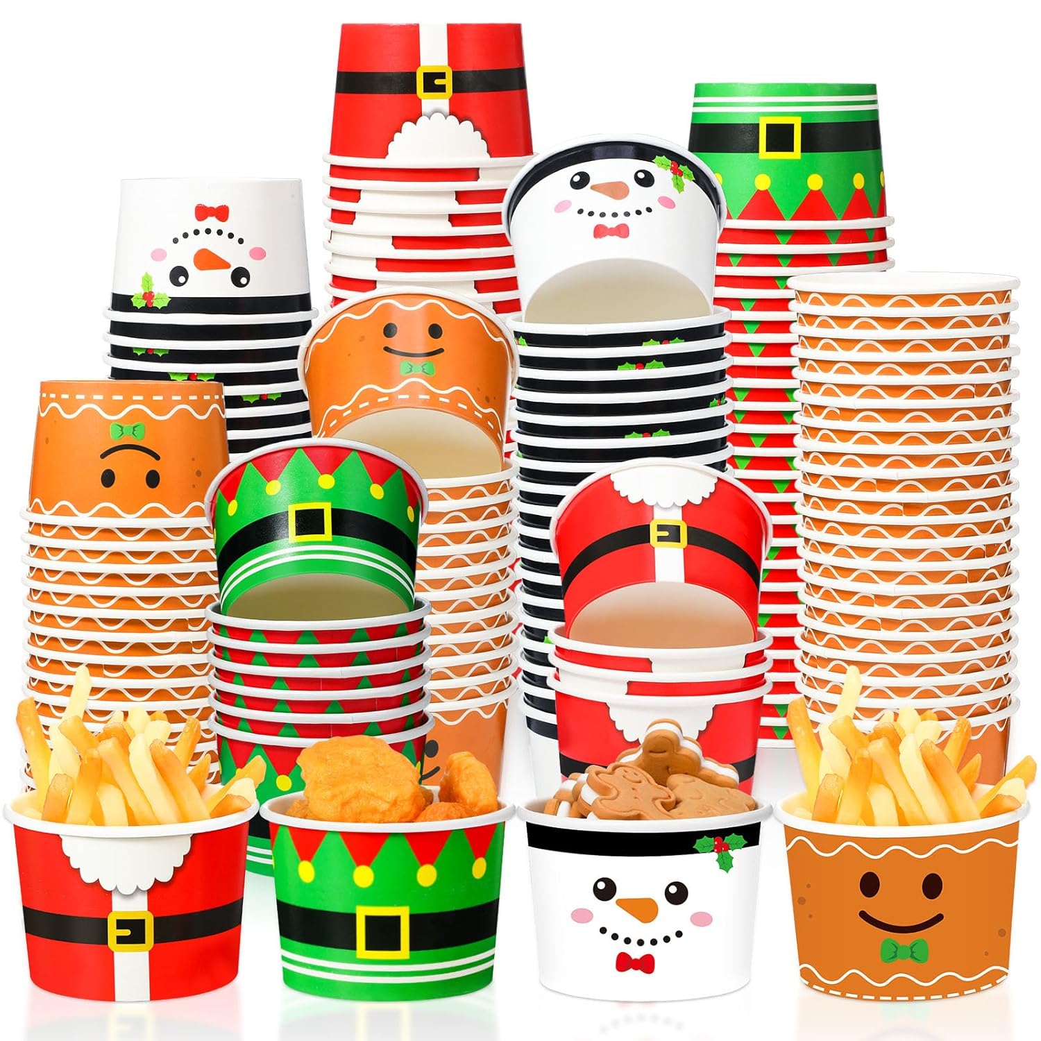 100 Pieces Christmas Party Snack Cups Xmas Disposable Ice Cream Cups Merry Christmas Disposable Paper Dessert Soup Bowls For Hot Or Cold Food, Christmas Party Decorations Supplies, 8 Oz
