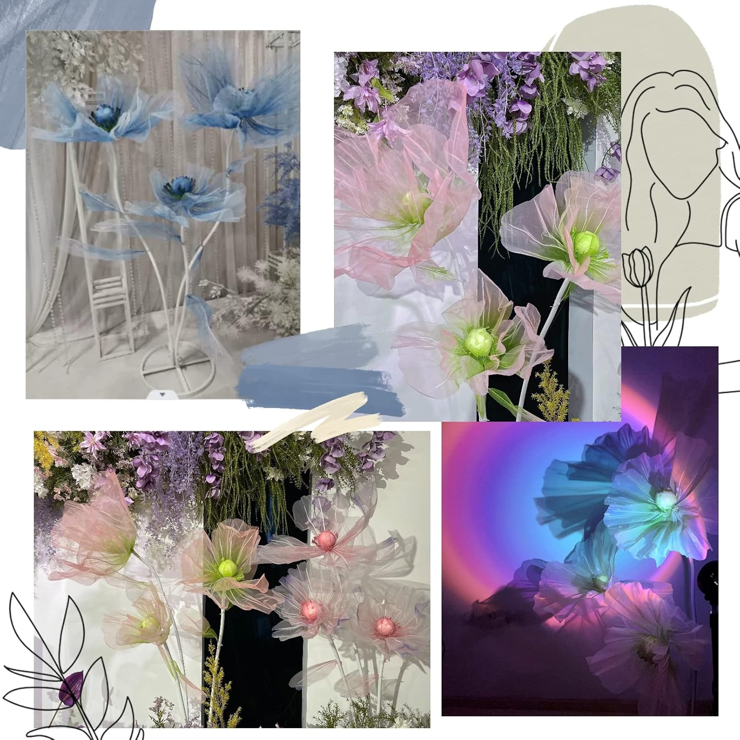 Giant Flowers For Decoration, 5.58 Ft Large Artificial Silk Flower For Wedding Reception Birthday Valentine'S Day Party Backdrop Home Office Hotel Shop Window Display, Green Pink