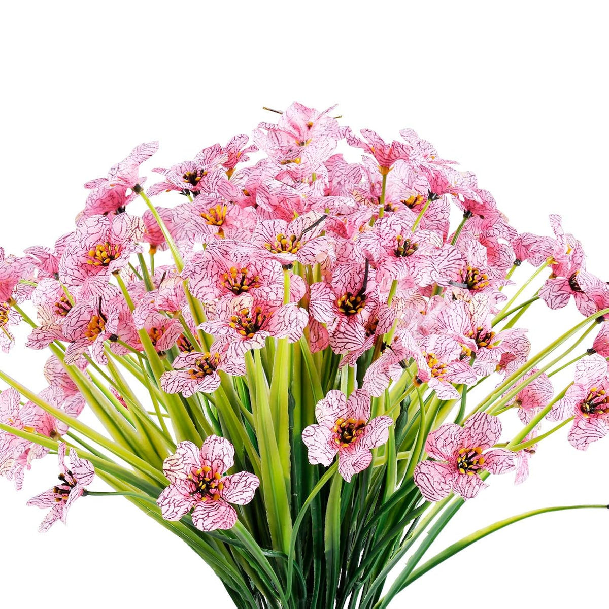 12 Bundles Artificial Flowers Outdoor Uv Resistant Fake Flowers No Fade Faux Plastic Plants Garden Porch Window Box Decorating (Pink)