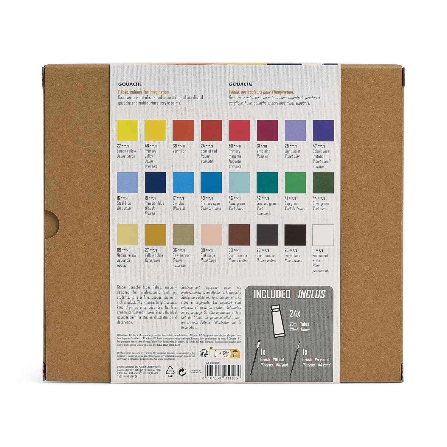 PEBEO Studio XL Gouache - Set of 24 Tubes 20 ml Assorted Colours + Accessories - Gouache Kit for Artist and Beginner - Brushes + Spatula + Canvas Cardboard - Bright and Bright Colours