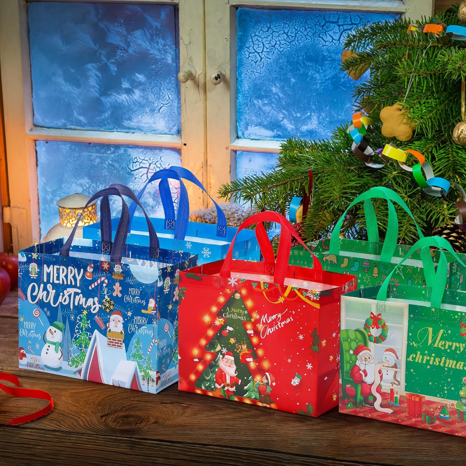 Christmas Gift Bags 36 Pack - Non-Woven Reusable Holiday Gift Bags With Handles, Jumbo Xmas Tote Bags For Christmas Party, Gift Wrapping, New Year Favors & Decorations (12.8X9.8X6.7 Inches)