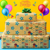 Kraft Birthday Wrapping Paper Roll For Boys Girls Kids Men Women - Reversible Happy Birthday Gift Wrap Paper For Holiday Party - 1 Roll, 17.2 Inch X 33 Feet