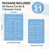Baby Trivia - Baby Shower Game Cards - Minimalism Blue - 30 Double-Sided Fill In Style Game Cards With Answer Card, Gender Reveal, Baby Announcement, Party Games & Activity - C13