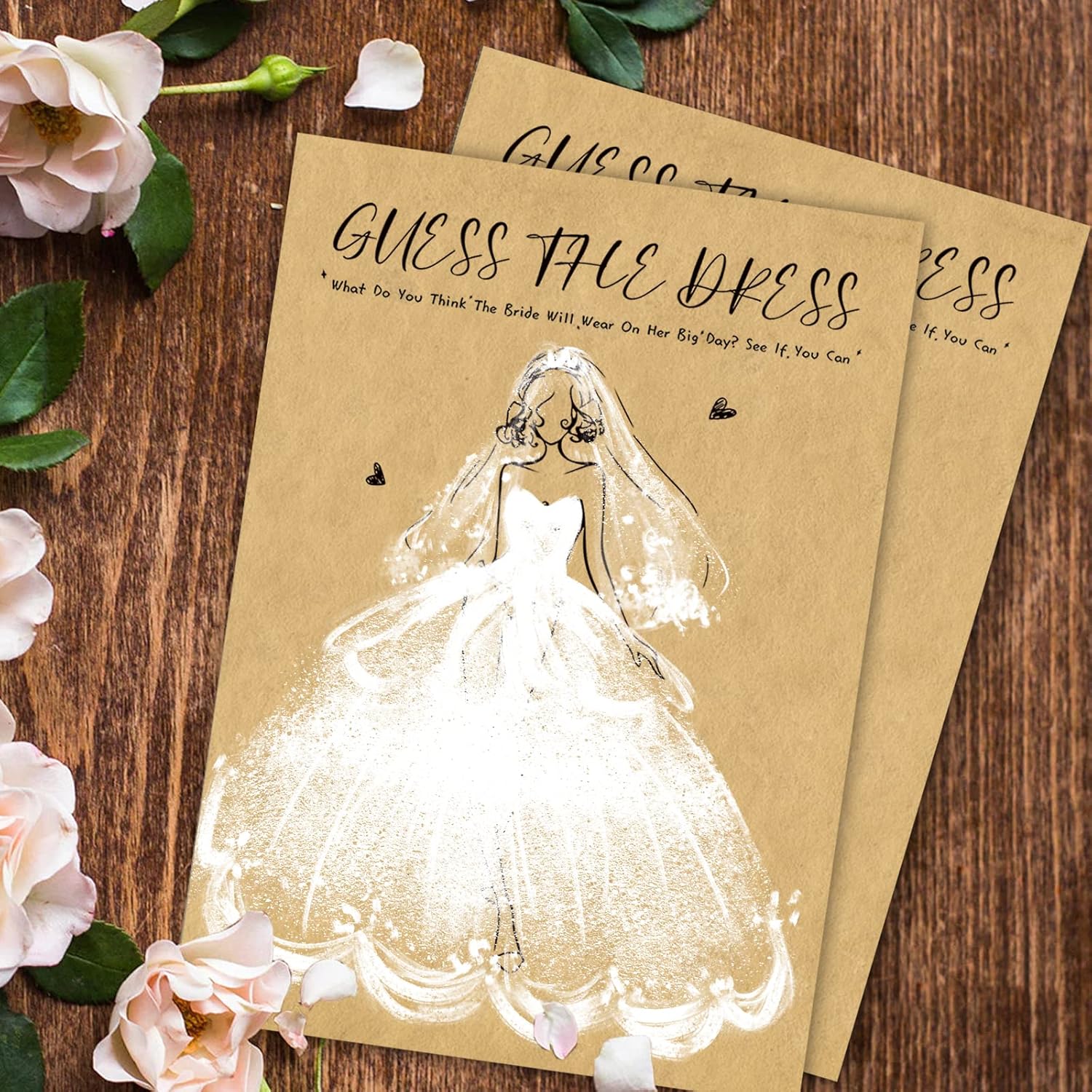 25Pcs Bridal Shower Game Cards Kraft Paper Guess The Dress Wedding Games Fun Romantic Drawing Party Supplies Favors