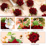 12 Pcs Boutonniere For Men Wedding Flower Boutonniere Rose Corsage Set With Pin For Groom Groomsmen Prom Western Wedding Anniversary Dinner Fall Party Decor(Burgundy)