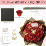 Red Glitter Roses Bouquet, 30 Pcs Diy Fake Flowers Bouquet, Everlasting Shiny Artificial Rose Bouquet For Valentine'S Day, Anniversary, Engagement, Wedding