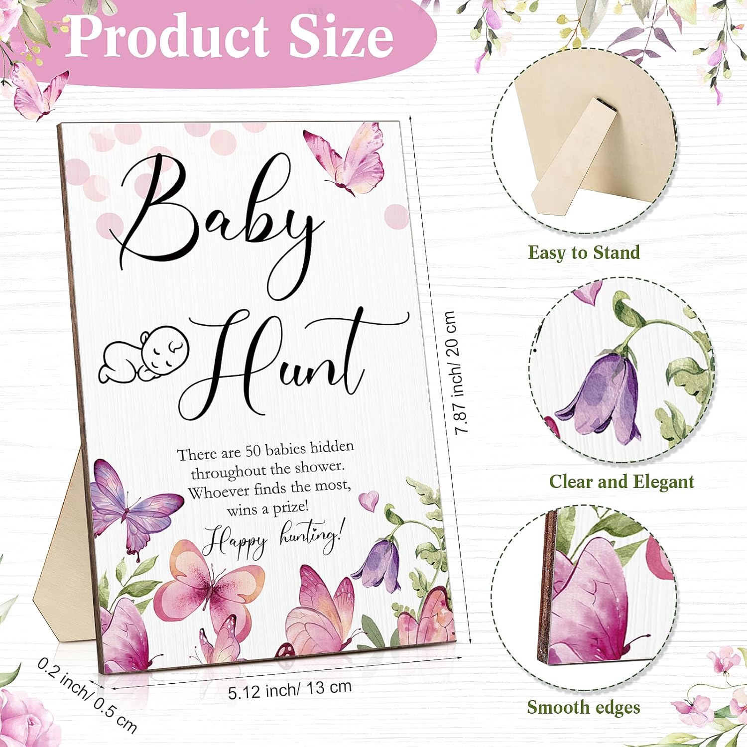 51 Pieces Baby Shower Games Include Wooden Hunt Sign 50 Mini Plastic Baby Shower Games Gender Reveal Party Favors Prizes For Game(Butterfly Style)
