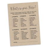 50-Pack Kraft Rustic Whats In Your Purse Bridal Shower Game Wedding Shower Bachelorette Party Bulk Activity Game Cards