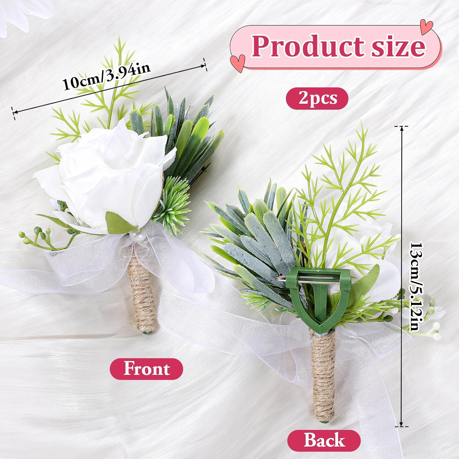 2 Pcs White Rose Boutonniere For Men Artificial Prom Boutonniere Groom Boutonnieres For Wedding Anniversary Ceremony Prom Flower