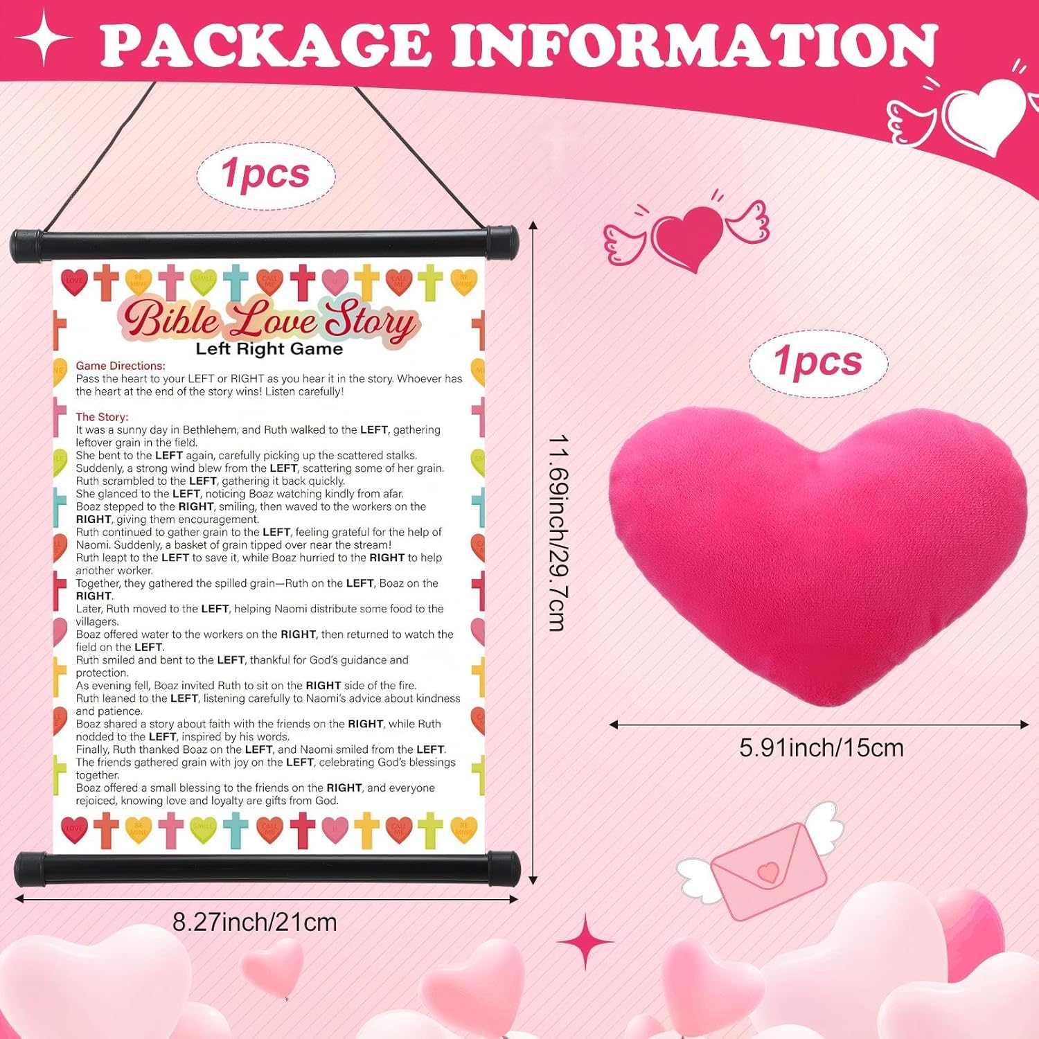 2 Pcs Christian Valentines Games Pass The Heart Christian Party Game With Hanging Scroll Plush Heart Party Valentines Day Games Fun Bible Love Story For Family Church Sunday School Gifts