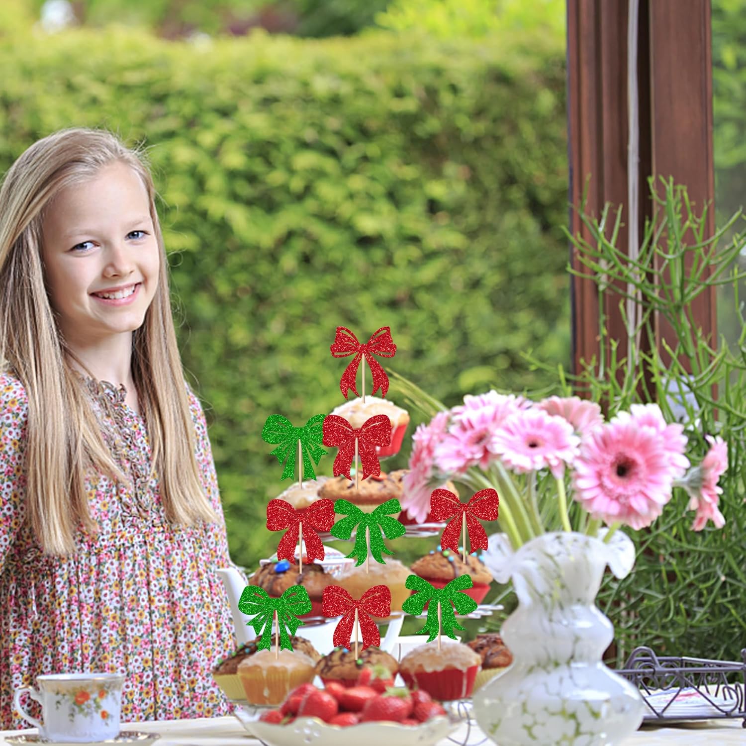 24 Pack Christmas Bowknot Cupcake Toppers Merry Christmas Cake Decorations Xmas Bow Themed Birthday Cupcake Picks For Christmas Party New Year Bridal Shower Party Decorations Multi