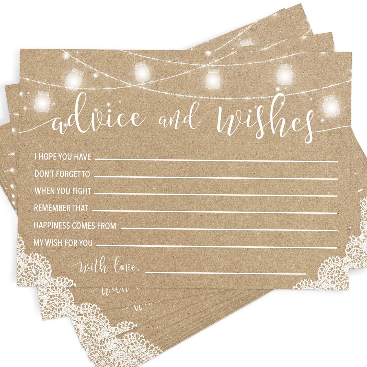 Advice And Wishes For The Mr And Mrs – Wedding Advice Cards For Bridal Shower, Games And Favors For Guests, Kraft Rustic Decor, 50 Cards