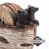 Bear Coasters Set Of 6 Full Size Rustic Coasters In Handmade Canoe With Adorable Black Bear Figurines | Black Bear Log Cabin Decorations, Rustic Lodge Decor For The Home