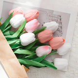 10Pcs White Artificial Flowers Fake Tulips 13" Silk Flower For Home Kitchen Wedding Decor Bouquet Decorations Office Floral Arrangements