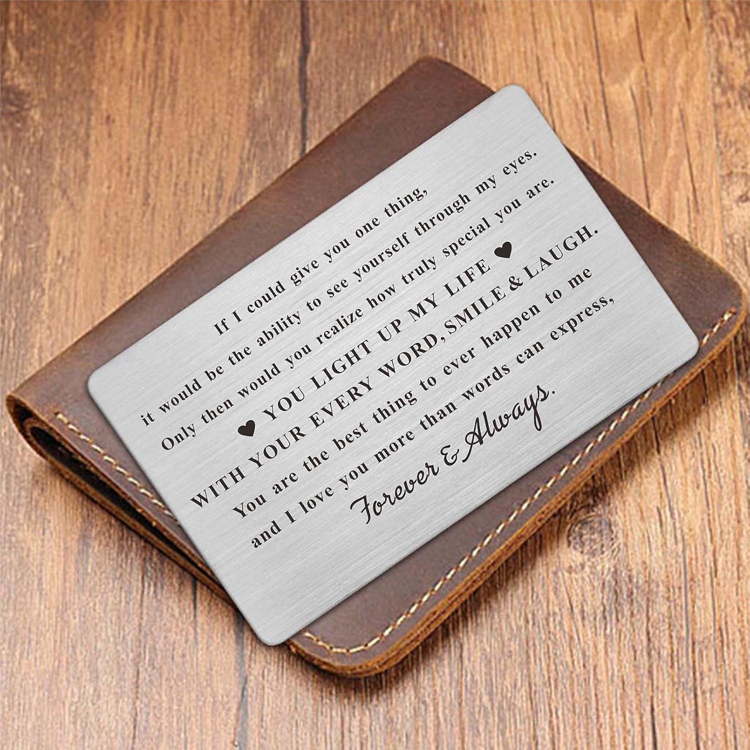 Engraved Wallet Card Inserts For Husband Boyfriend Him, Anniversary Metal Gifts, Mini Love Note For Wife Girlfriend Her, Romantic Valentines Christmas Presents
