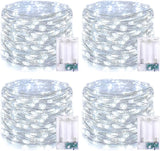 4 Pack Battery Operated Fairy Lights 16.1FT 50 LED White Silver Wire Twinkle String Lights for Bedroom Party Wedding Birthday Indoor Decoration