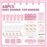 68Pcs Baby-Shower Prizes, 6 Sets Baby-Shower Favors Gifts For Game Winners Including Plastic Tumbler Notebook Scented Candles Pen Mirrors With Hair Brushes Bracelet Gift Bag For Wedding Bridal Favors