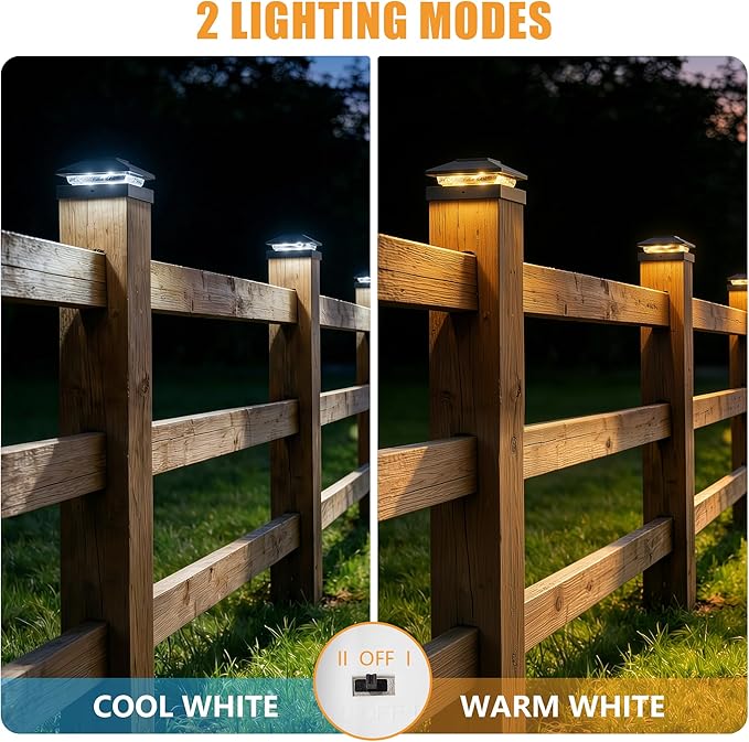 4 Pack Solar Post Cap Lights 16 LED Waterproof Fence Deck Lights for 4x4 Posts