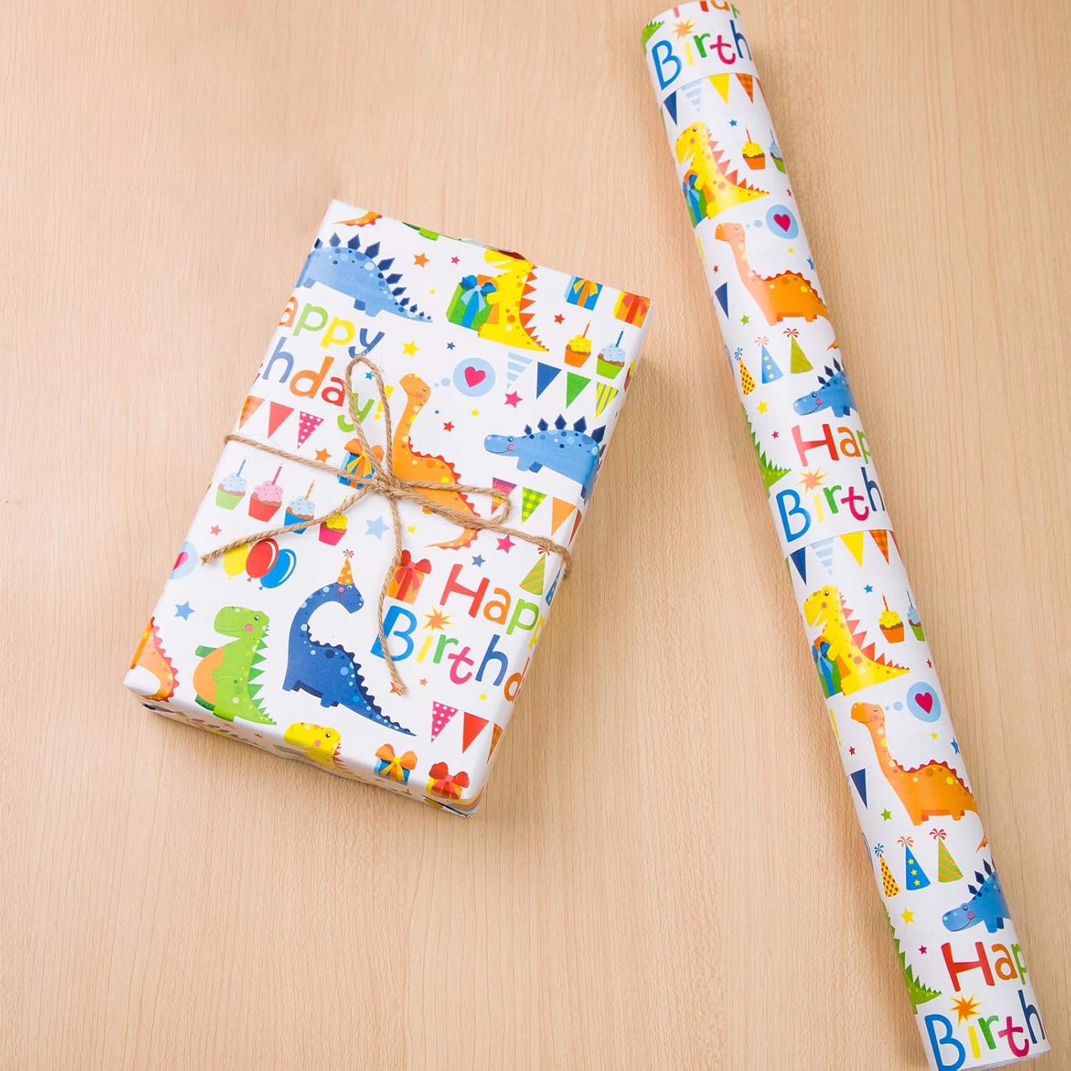 Dinosaur Birthday Wrapping Paper Roll - Mini Roll - 17 Inches X 50 Feet - Happy Birthday Wrapping Paper Kids Wrapping Paper Rolls Boy Dinosaur Gift Wrap Paper Dinosaur Party Favor Happy Bday Wrap