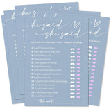 Fun Bridal Shower Games – He Said She Said Game With Fun Bride And Groom Trivia, Wedding Shower Activity Game And Favors For 25 Guests, Minimalist Blue Wedding Party Supplies - B09