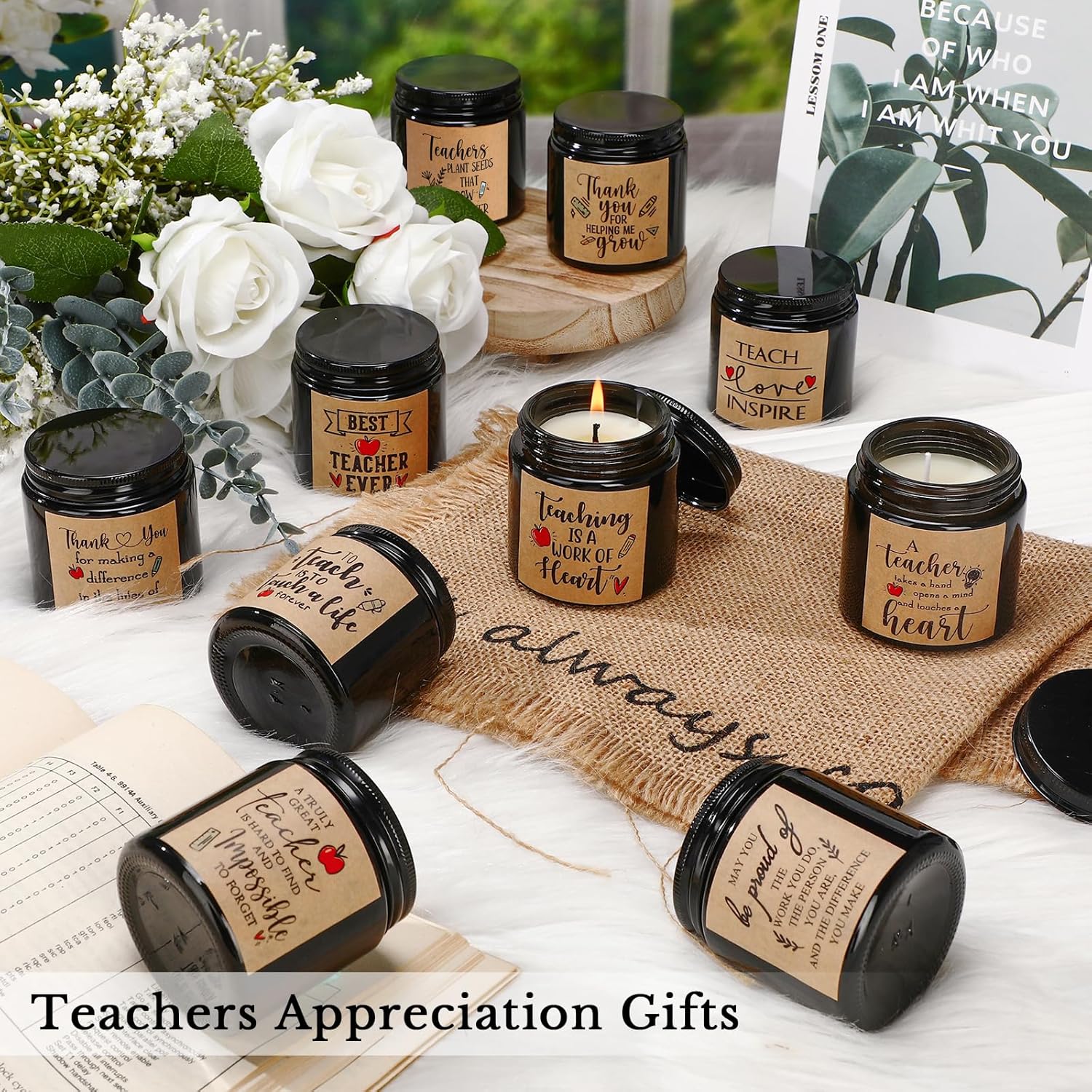 10 Pcs Valentines Teacher Appreciation Gifts In Bulk 3.5 Oz Best Teacher Candle May You Be Proud Of The Work Thank You Gifts For Teachers Women Holiday Favros, 10 Fragrances(Black)