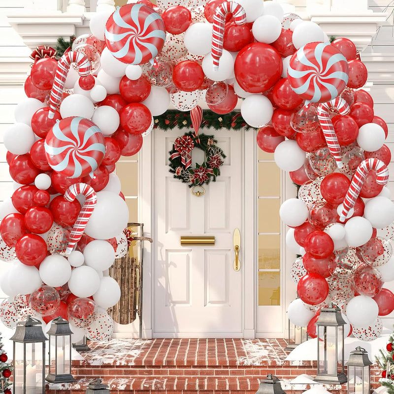 Christmas Balloon Garland Arch Kit - 118 Pieces Red White Confetti Lat