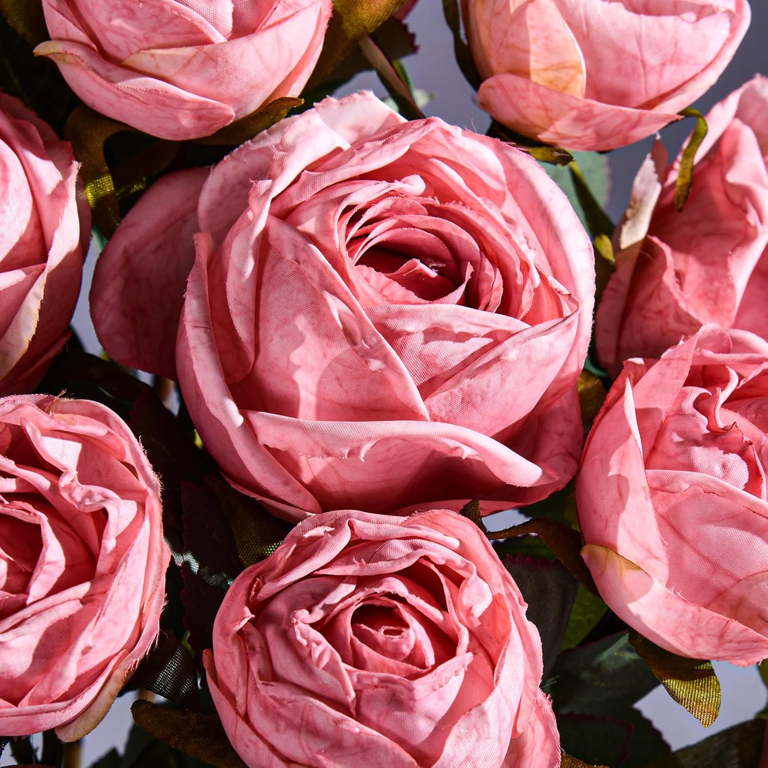 Old Fashioned Artificial Rose Bouquet 20Pcs Silk Fake Rose Flowers Loose Open Rose Arrangement Realistic Faux Floral For Wedding Anniversary Valentine Gift Home Kitchen Decor(Pink)