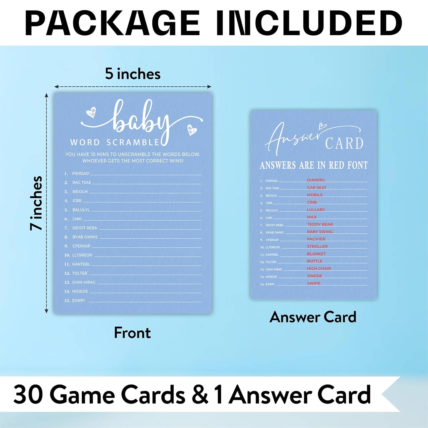 Baby Shower Games For Boy Or Girl, Baby World Scramble, Funny Baby Shower Game Cards, Gender Neutral, Baby Shower Party Supplies & Decorations, 30 Game Cards & 1 Answer Card -B10