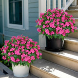 5 Pcs Artificial Flowers For Outdoors Silk Impatiens Flowers Bouquet Decorations Fake Faux Plants Uv Resistant For Spring Summer Garden Porch Patio Window Box Balcony Planters Home, Fuchsia