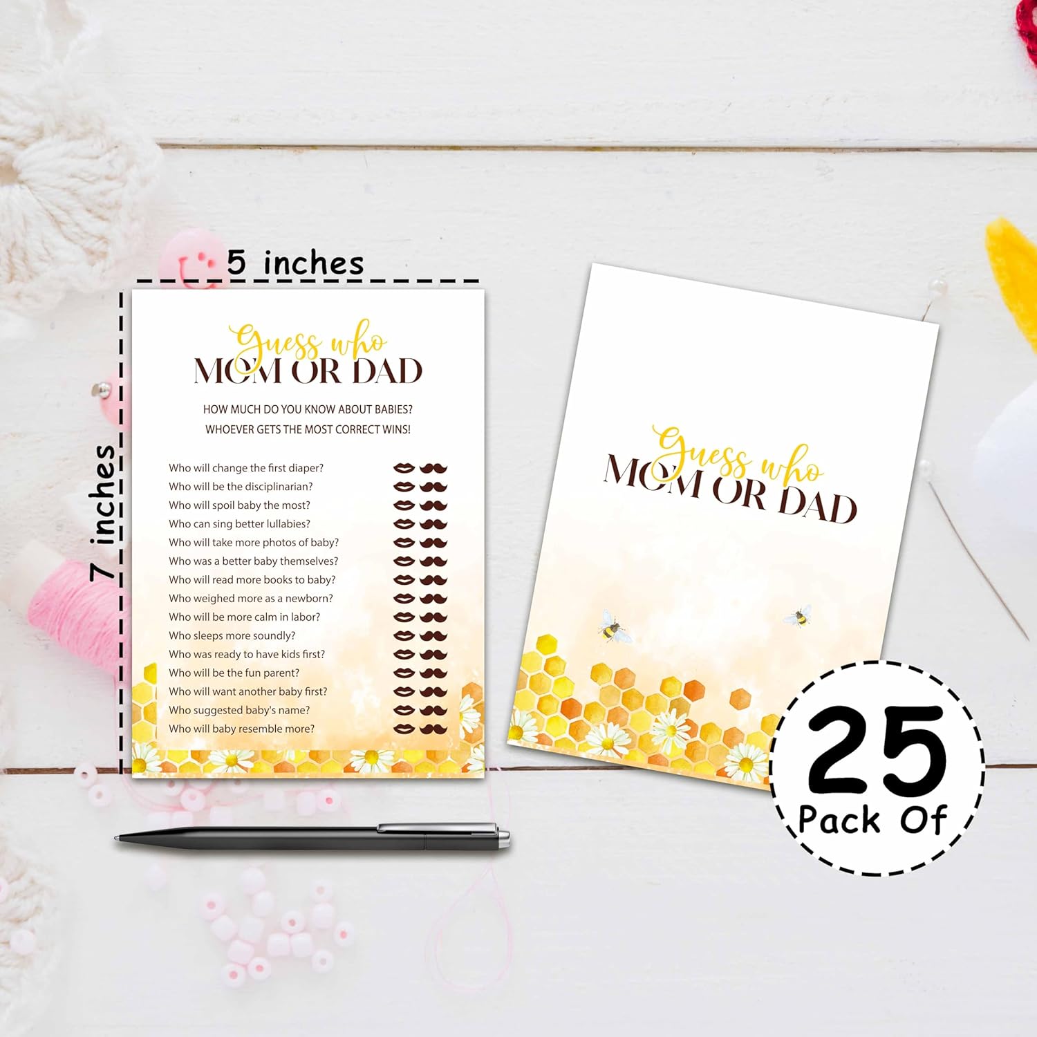 Baby Shower Party Games, Who Mom Or Dad Minimal Baby Shower Game, 25 Honey Bee Gender Reveal Party Games Cards (5" X 7"), Bumble Bee Baby Shower Supplies Decorations -04