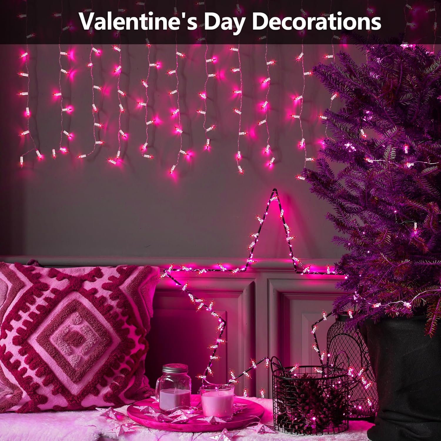 100 Count Mini Pink Lights String, 21Ft Christmas Tree Lights Plug In,Christmas Pink String Lights For Room, Valentine'S