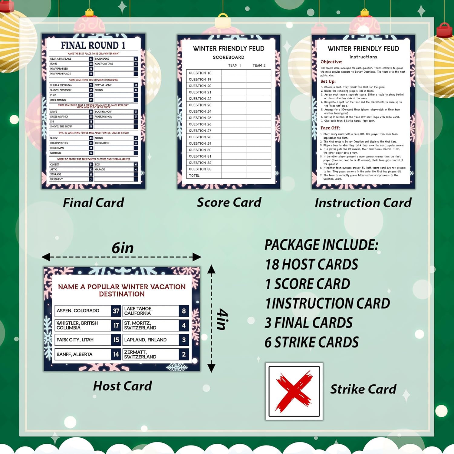 Winter Feud Games For Adults, Christmas Indoor Games Cards For Holiday Parties Family And Friend Gathering, Xmas Trivia Game, Quickly Mastered To Build Relationships, 1 Pack(B02)