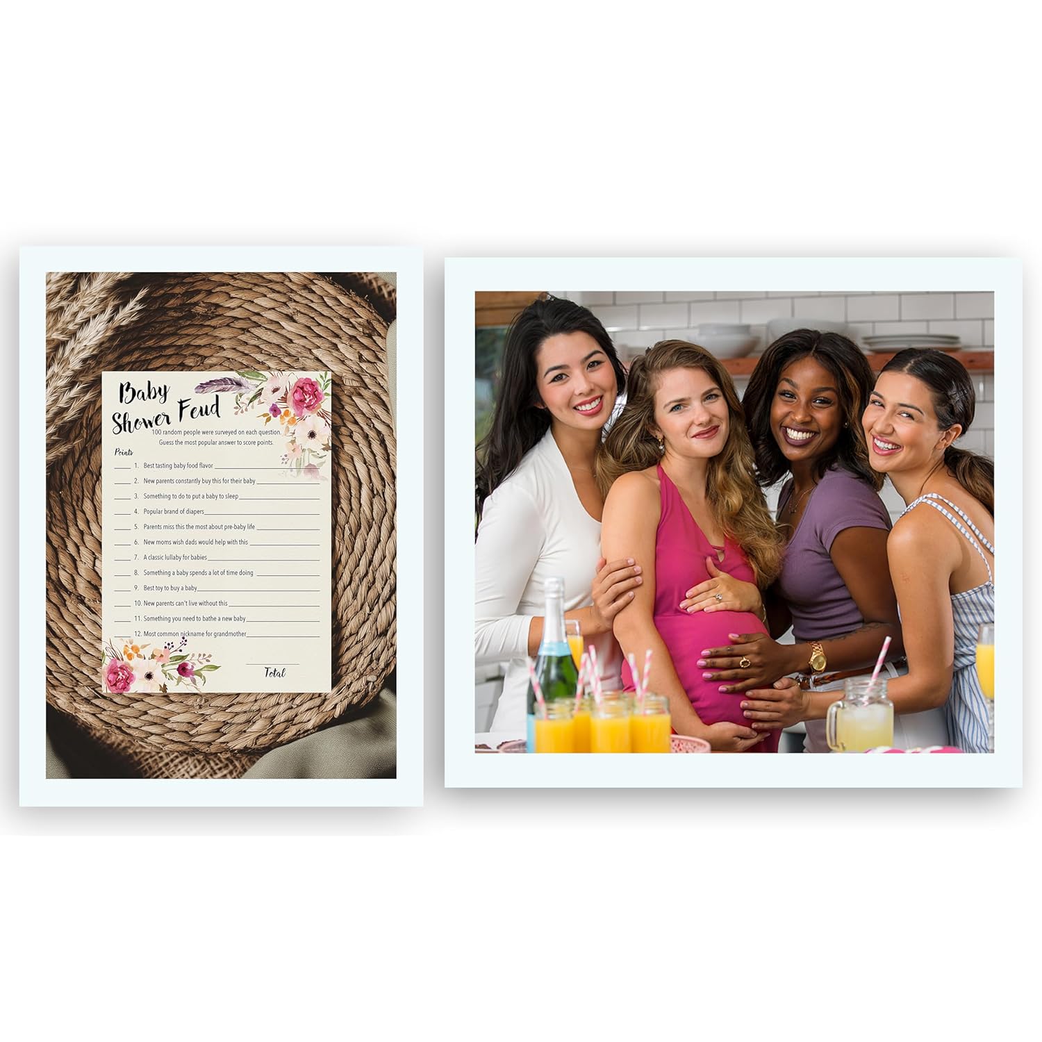 Boho Baby Shower Feud Game — Pack Of 25 — Fun Shower Family Feud Games, Girl Bohemian Pink Floral Baby Shower Activity, Rustic Chic Games G400-Bsf