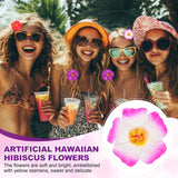 Hawaiian Hibiscus Flowers, 16 Pack Artificial Flowers Hair Clip Diy Foam Hibiscus Flower For Tabletop Decoration Party Favors Supplies, White/Rose Red