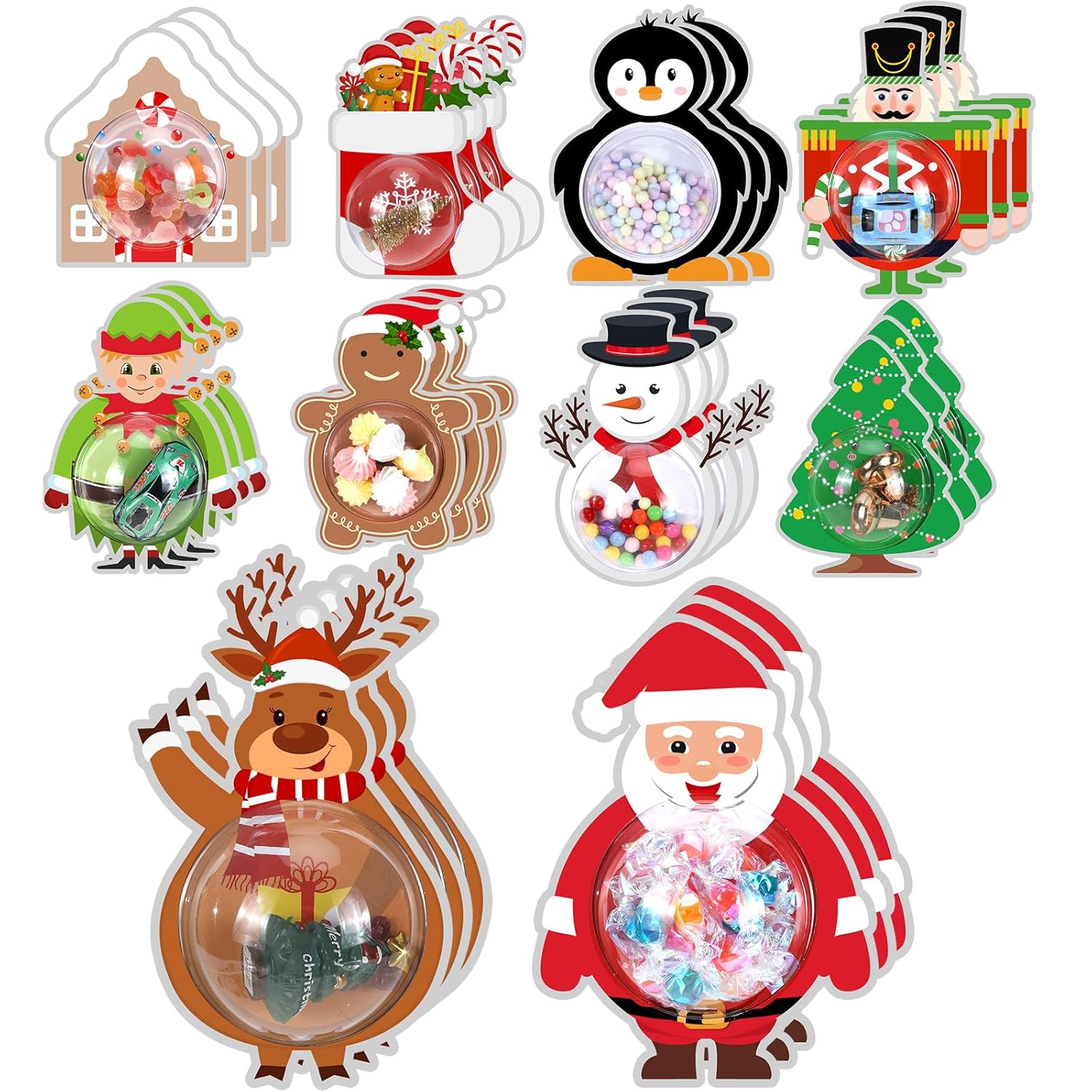 30 Set Christmas Candy Dome Holder Cards Xmas Candy Treat Holder Clear Plastic Ornaments Shaker Cards Pouches Chocolate Holder For Party Favors Diy Gift Rewards School Supplies