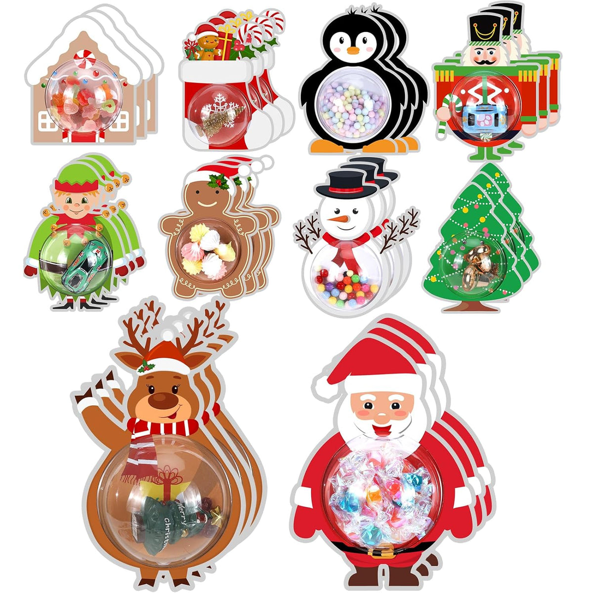 30 Set Christmas Candy Dome Holder Cards Xmas Candy Treat Holder Clear Plastic Ornaments Shaker Cards Pouches Chocolate Holder For Party Favors Diy Gift Rewards School Supplies