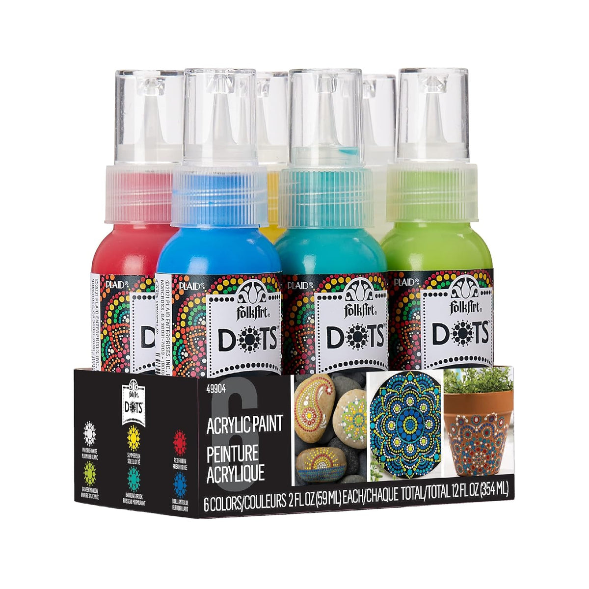 FolkArt Dots Acrylic Paint Set, 6 Piece DIY Acrylic Paint Dots Kit Featuring 6 FolkArt Colors for DIY Indoor & Outdoor Multi-Surface Craft Projects, 49904