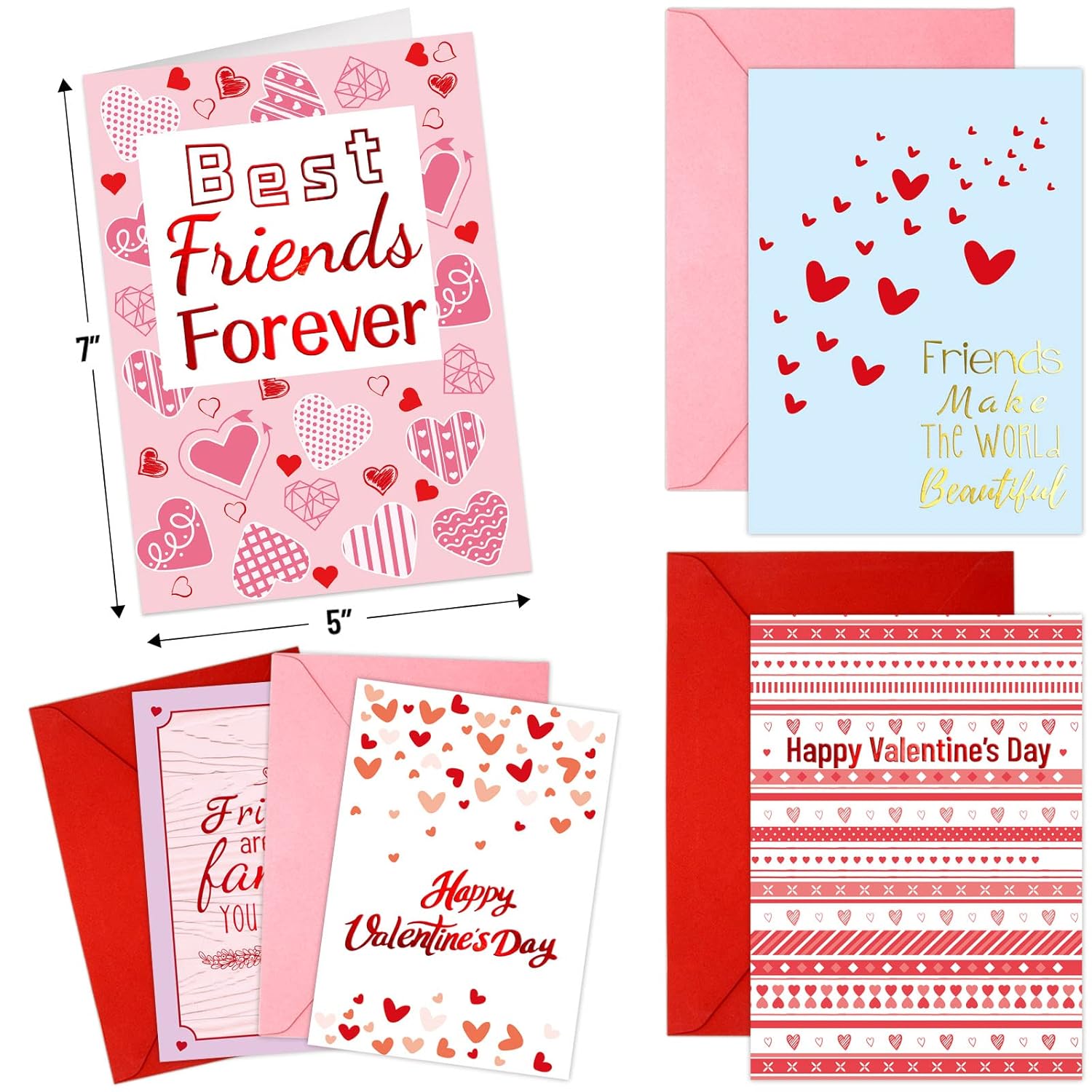 Valentines Cards With Envelopes 12 Foil Embellishment Friends Cards Blank Inside