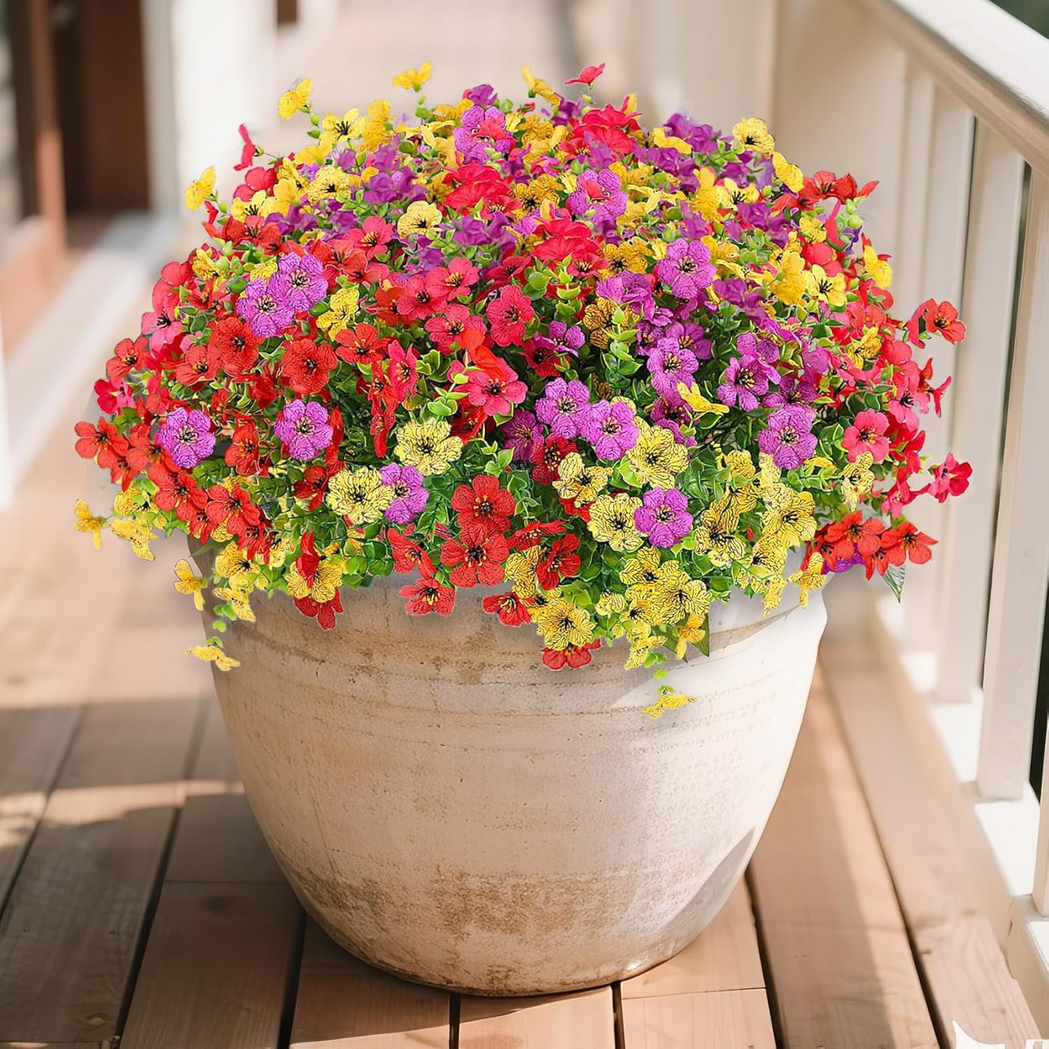 Artificial Flowers For Indoor & Outdoor Decoration - 12 Bundles Faux Daisies With Eucalyptus Leaves Fake Greenery For Garden, Home, Porch, Patio, Boxwood