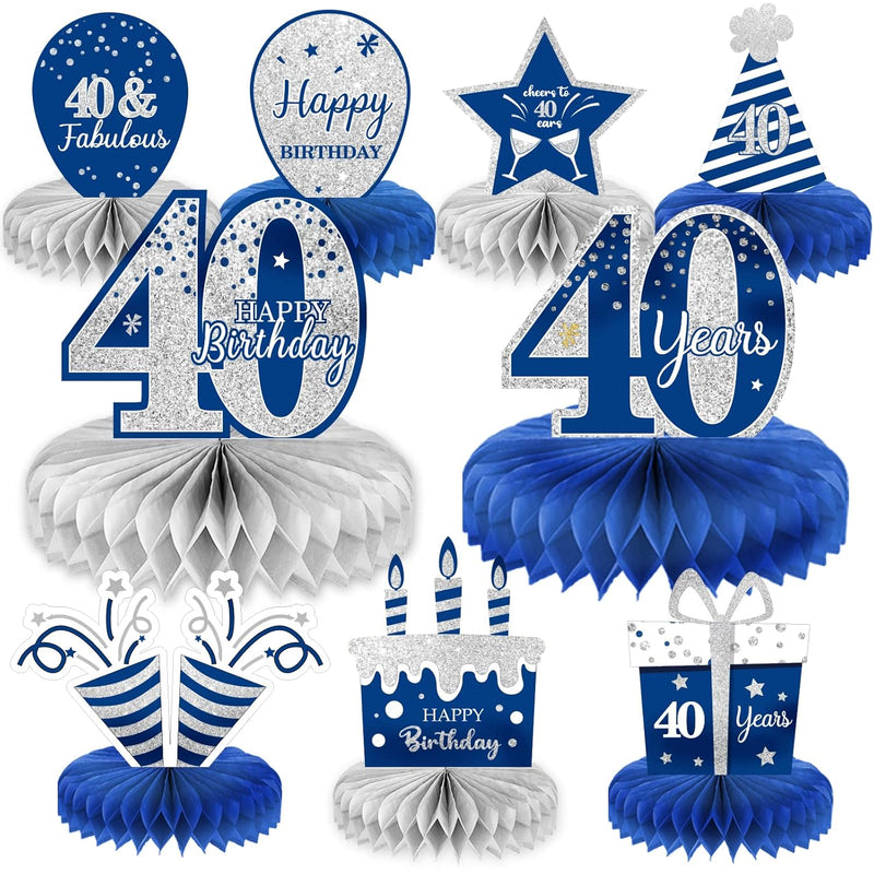 9 Pieces Blue Silver 40Th Birthday Decorations 40Th Birthday Centerpie