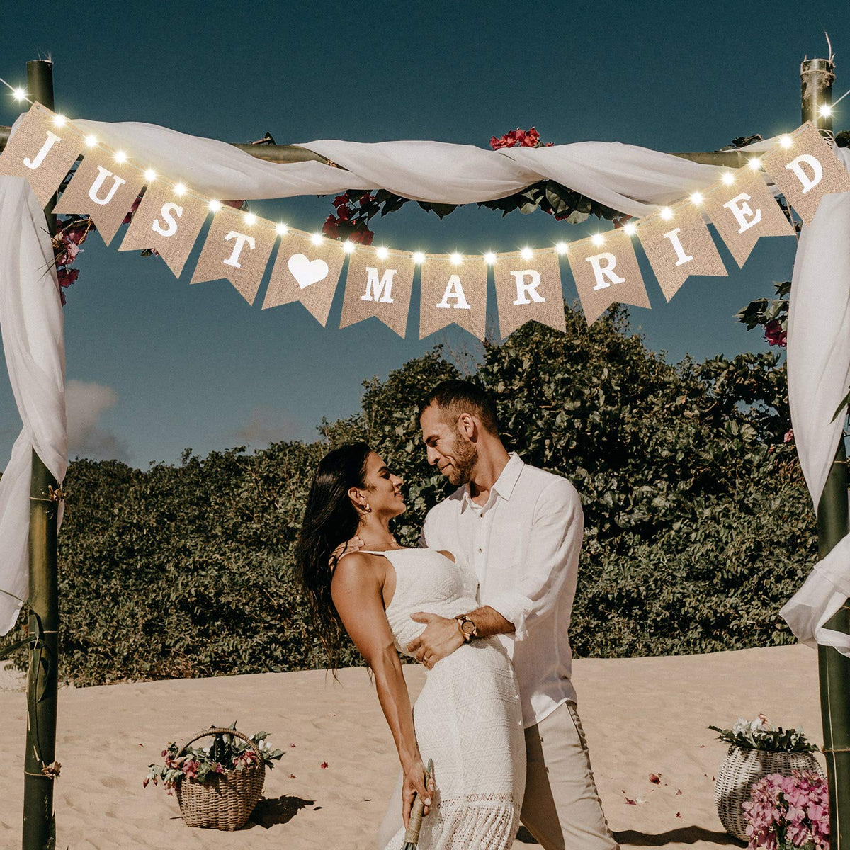 Just Married Banner with LED Fairy String Light, 2 Modes, 8.2 ft